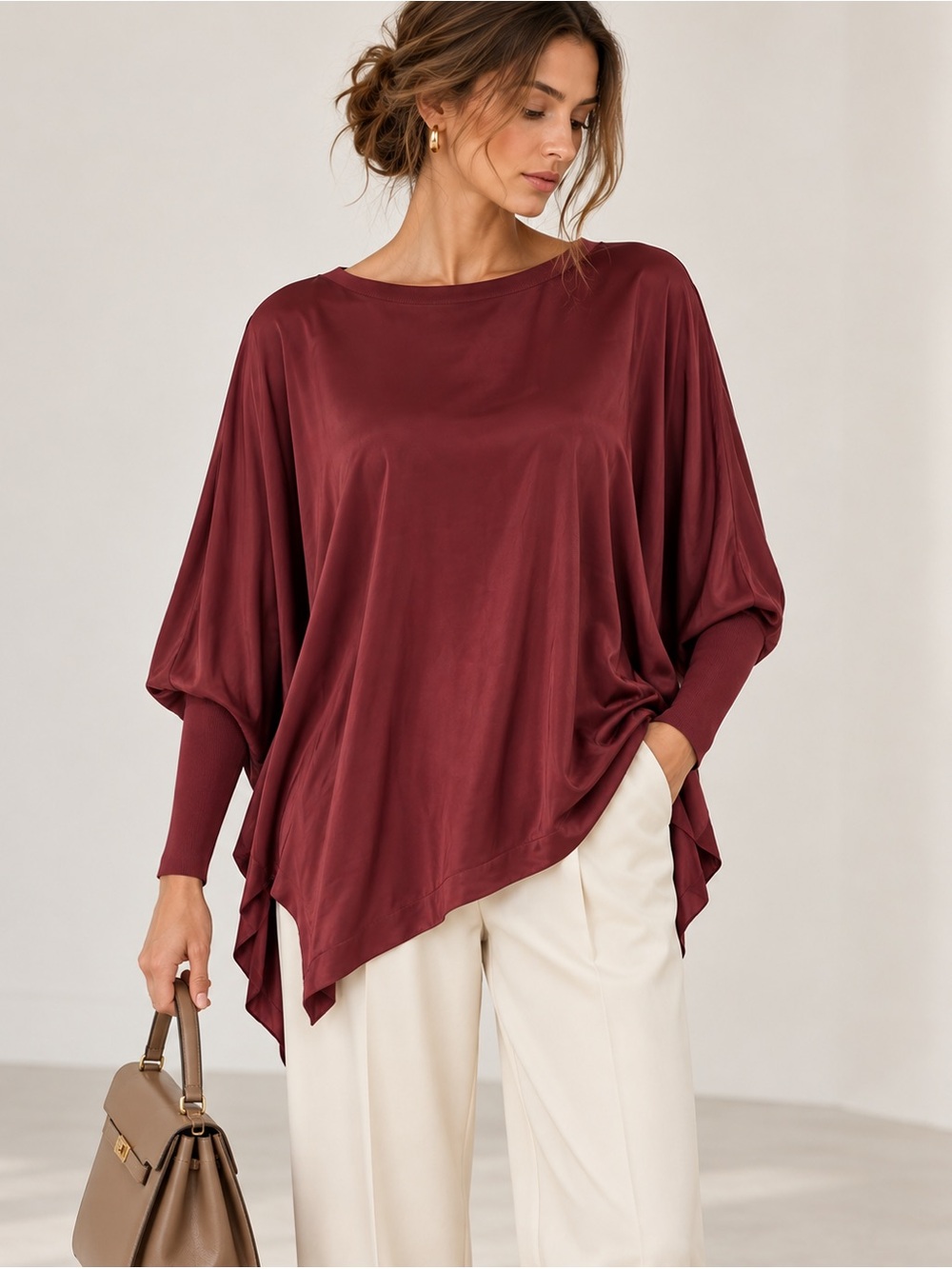 Adolfo Dominguez Burgundy Oversized Batwing Tunic Top M Viscose